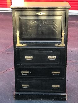 Antique Black Secretary Desk with Drawers
