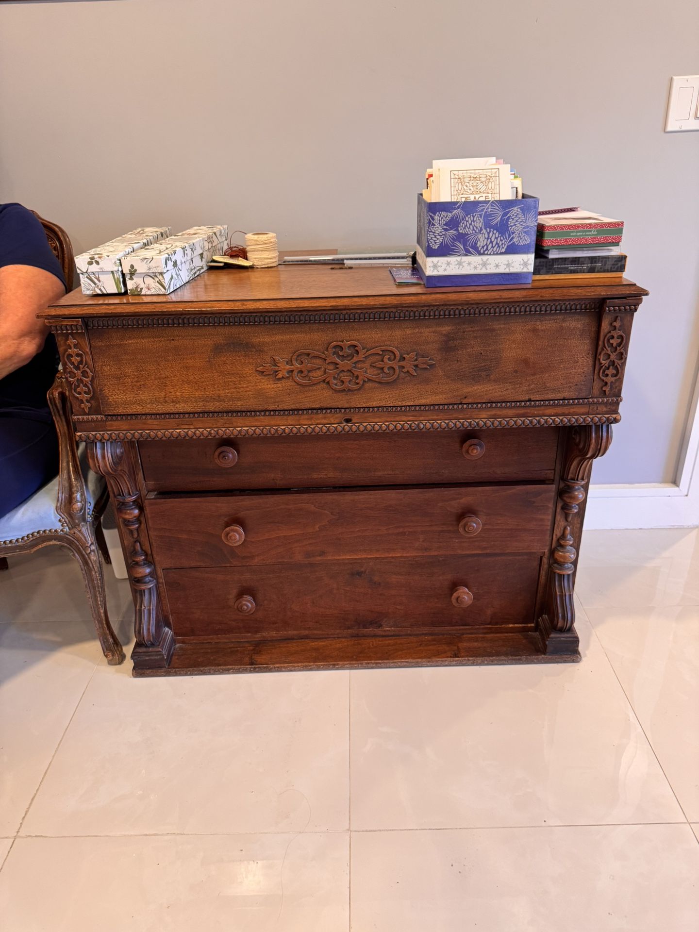 Vintage Solid Wood Butler’s Desk / Secretary Chest