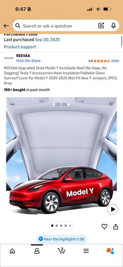 Tesla Model Y Sun Roof Shade