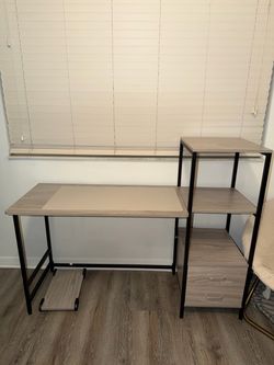 Wood and Metal Desk with Shelving Unit