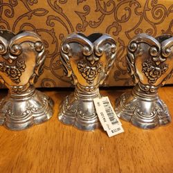 BRIGHTON  Pewter-Tone Metal Heart Shaped Candlesticks Candle Holders