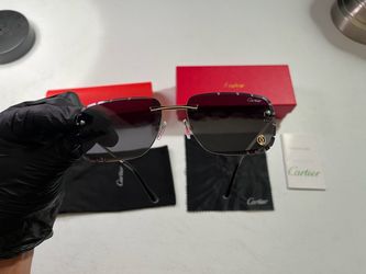 Cartier Diamond Cut Black Lenses Gold Frame 140mm
