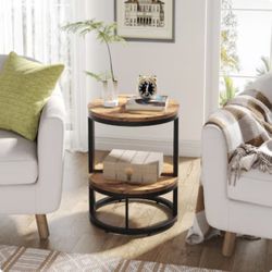 Tribesigns 2-tier End table Brown Wood Half-round Modern End Table