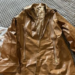 Two Women's Lapel Zipper Faux Leather Jackets. Brown / Size Small