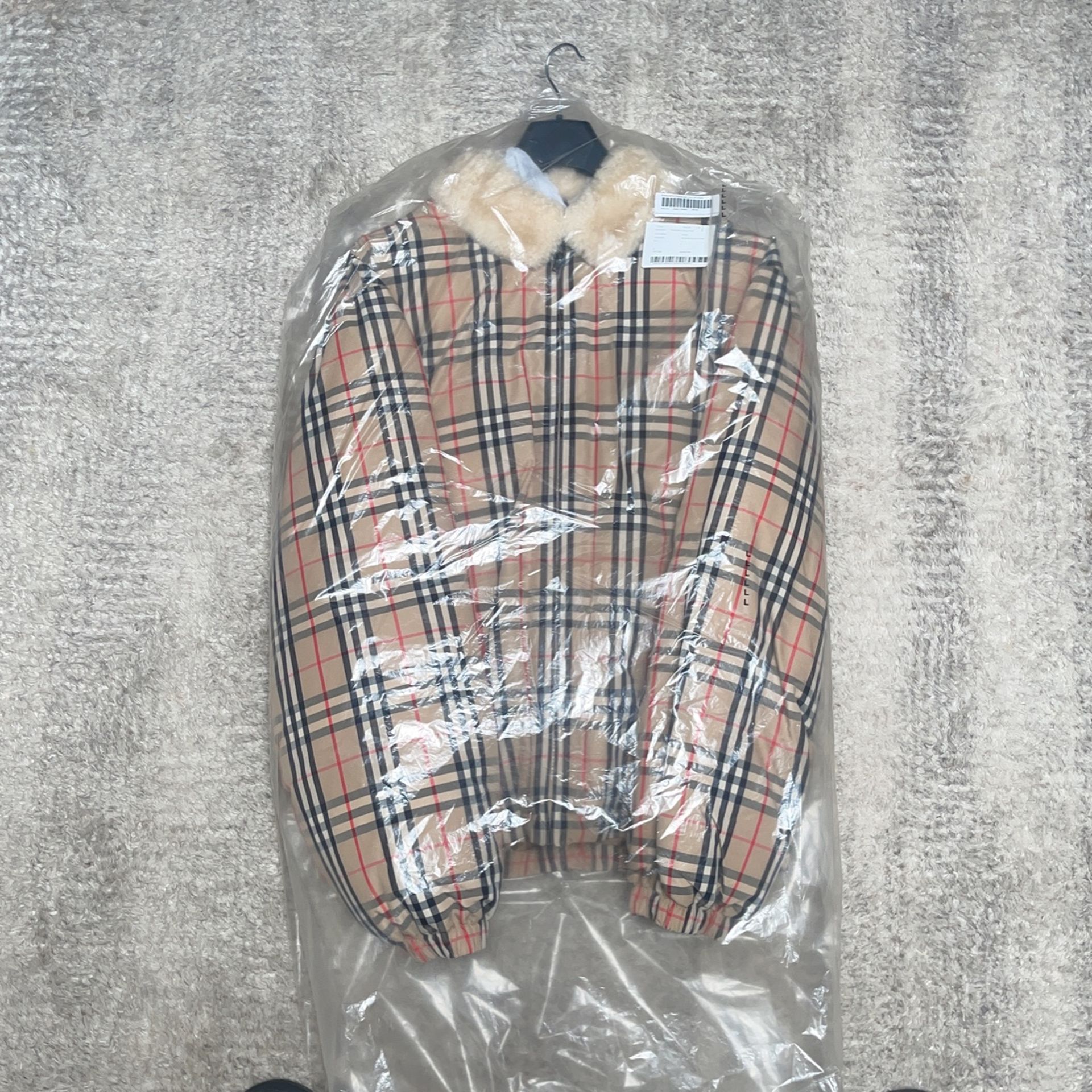 Supreme Burberry Shearling Collar Down Puffer Jacket for Sale in