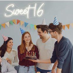 16.8 Inch Sweet 16 Neon Sign, USB Powered with Dimmer Switch 16th Birthday Party Sign