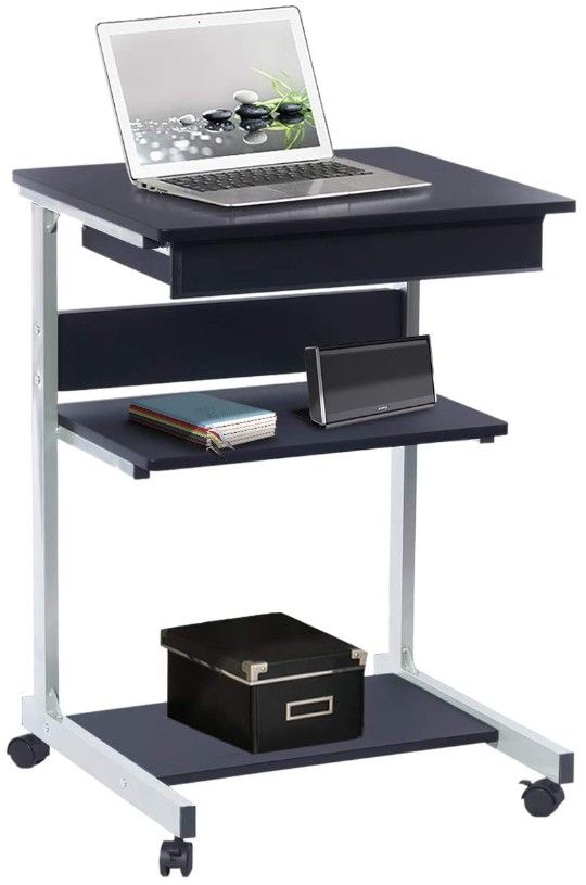 Metal Laptop Desk With wheels And Shelves