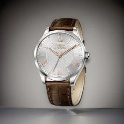 Invicta Celestial43mm Watch Silver SS, Leather Band Rose Gold Roman NumeralsDial