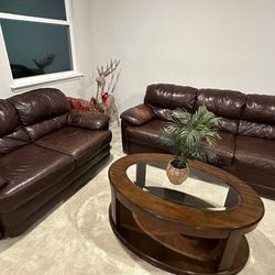 Ashley brown leather sofa and coffee table set