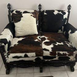 Antique Genuine Cowhide Loveseat 