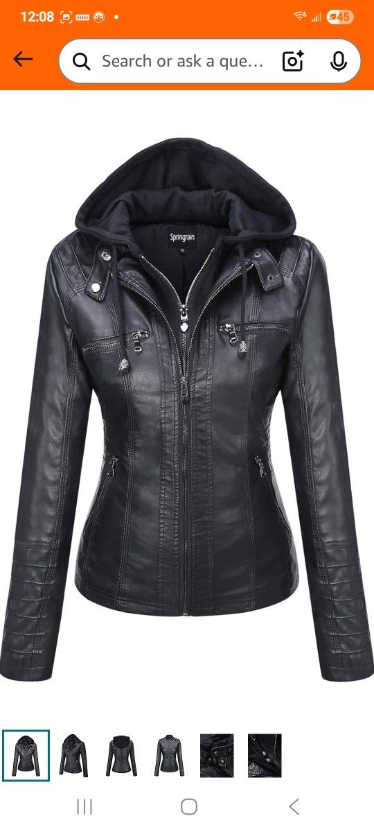 Womens XL faux leather hoodie jacket