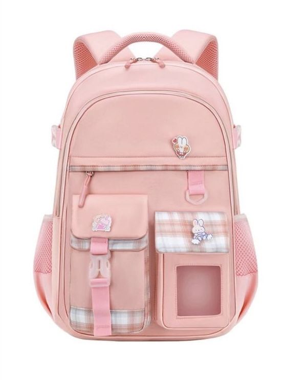 Girls Backpack with Cute Pin Accessories Plush Pendant Kawaii Backpack Cute Aesthetic Backpack for Teens Girls Women Students (Pink)