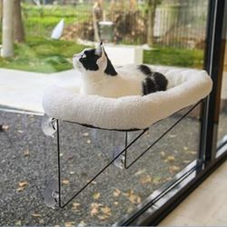 Zakkart Cat Window Perch - 100% Metal Supported from Below - Comes with Warm Spacious Pet Bed - Cat Window Hammock for Large Cats & Kittens - for Sunb