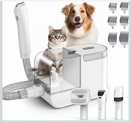 Aspiradora de aseo para perros, kit de aseo para perros, 3 modos de succión para cepillo de perro con 5 herramientas de aseo para mascotas (blanco ost