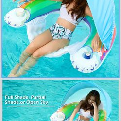Jasonwell Pool Float with Canopy - Inflatable Pool Floaties Adult Floating Pool Chair Lounge Floats for Swimming Pool Water Chair XL