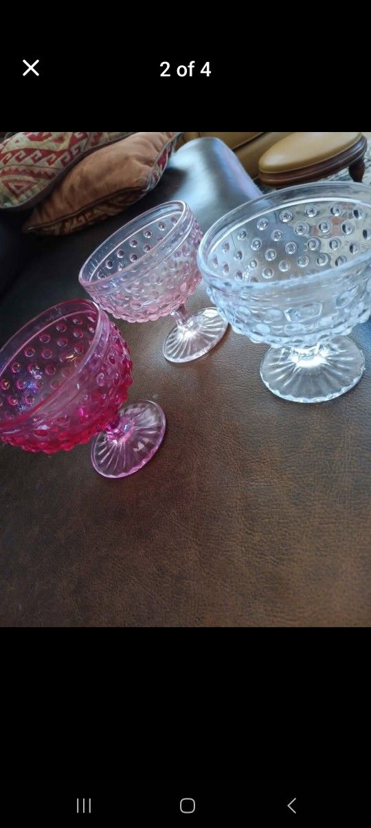 $6 L.E. Smith Hobnail Sherbet Dessert Cups. $6 For All 3