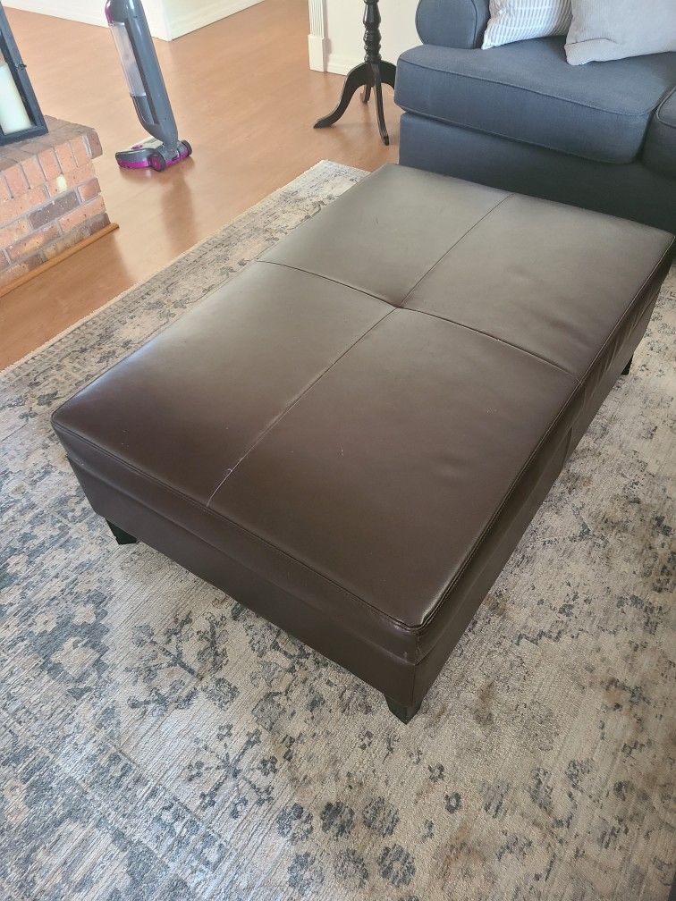 Brown Leather Storage Ottoman