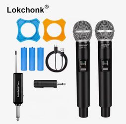 Lokchonk UHF-02 Wireless Karaoke Microphone System 2 Mics Tested Like New