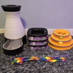 Cat Supplies Bundle - Litter Genie/Feeder/Toys/Comb