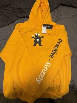Yellow Primitive Grizzly Bear Hoodie
