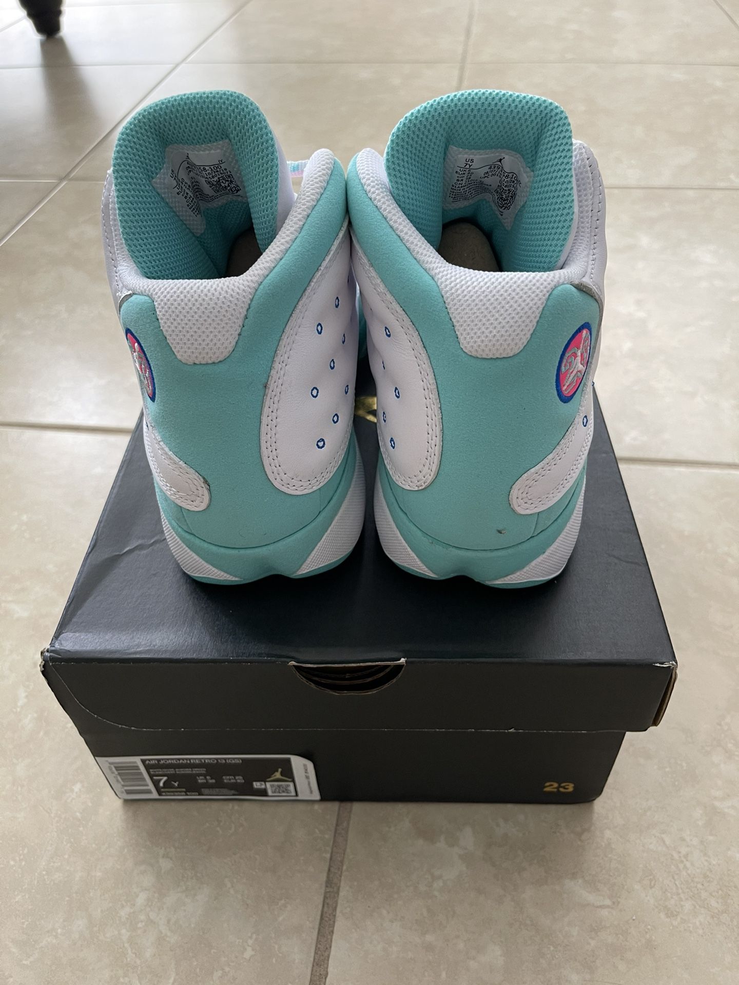 Jordan 13 White Soar Green Pink GS