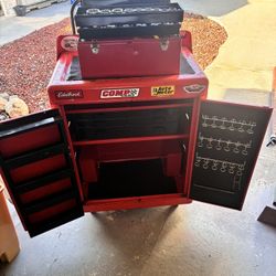 Rare Vintage Simonsen Tool Caddy Cart Rally strip & IWTool box with tools . 