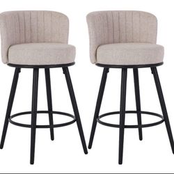 Brand New Set of 2, 27 Inches Seat Height Barstools, Upholstered Linen Fabric Counter Stools with Back for Kitchen Island, Beige