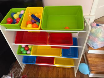 Toy Storage Organizer with 11 Removable Storage Bins, 4-Tier, White/Primary