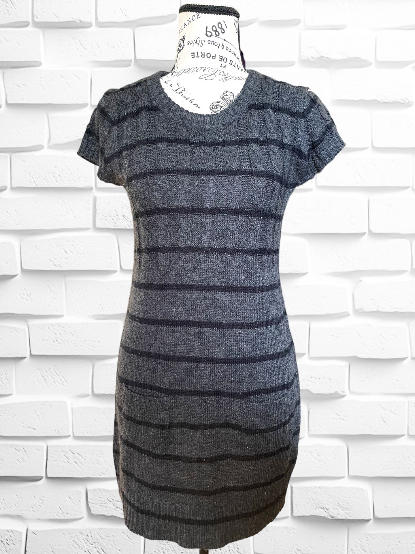 Ambiance Apparel Womens Large Striped Knit Sweater Dress • Pockets High Neckline