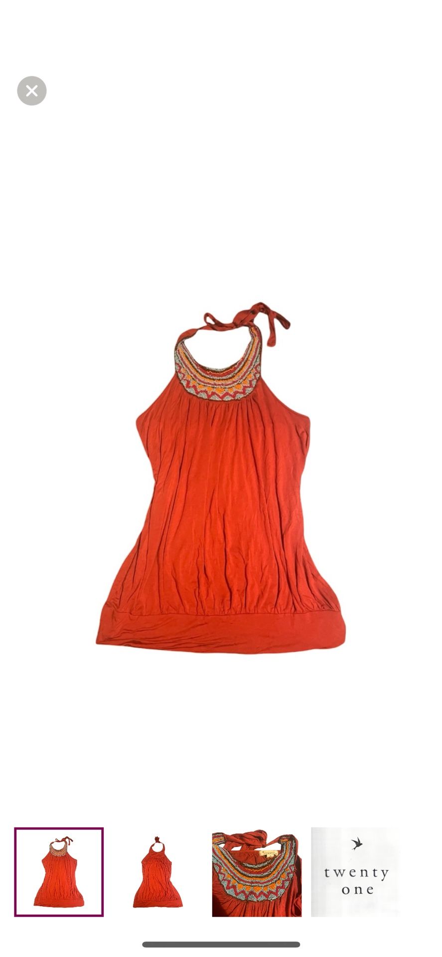 Orange Halter Top with Beaded Neckline