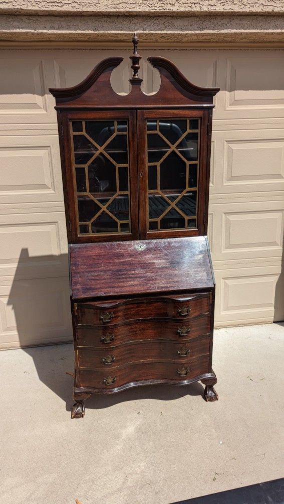 Vintage Maddox Antique Mahogany Secretary bookcase Desk w/Key and Secrets