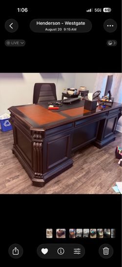 Large Executive Office Desk – Dark Wood with Leather Top – $450