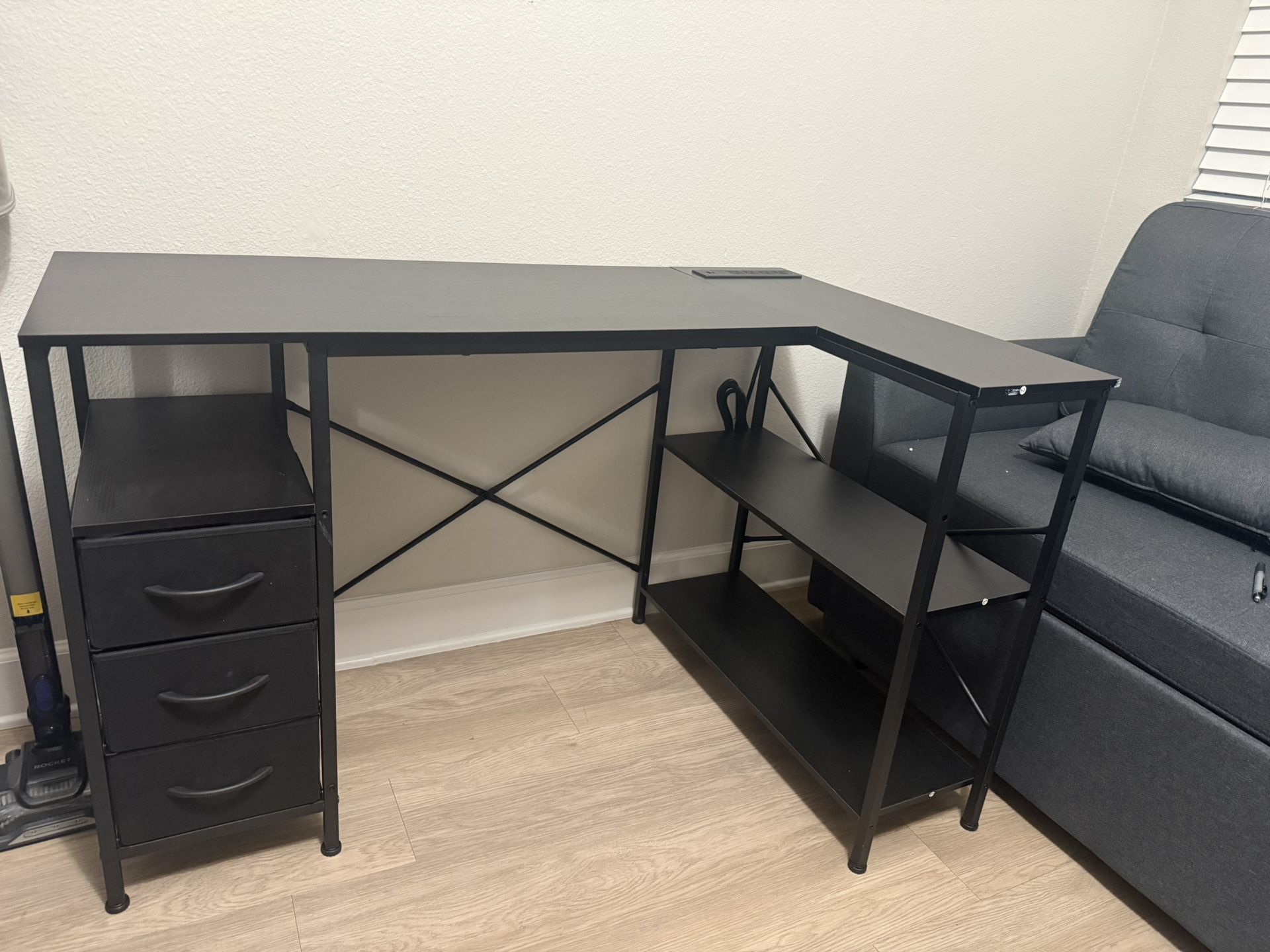 Huuger L Shaped Office Desk with Power Outlets, 47 Inch Computer Desk
