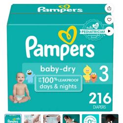Pampers Size 3 (216 Diapers) 2 Boxes