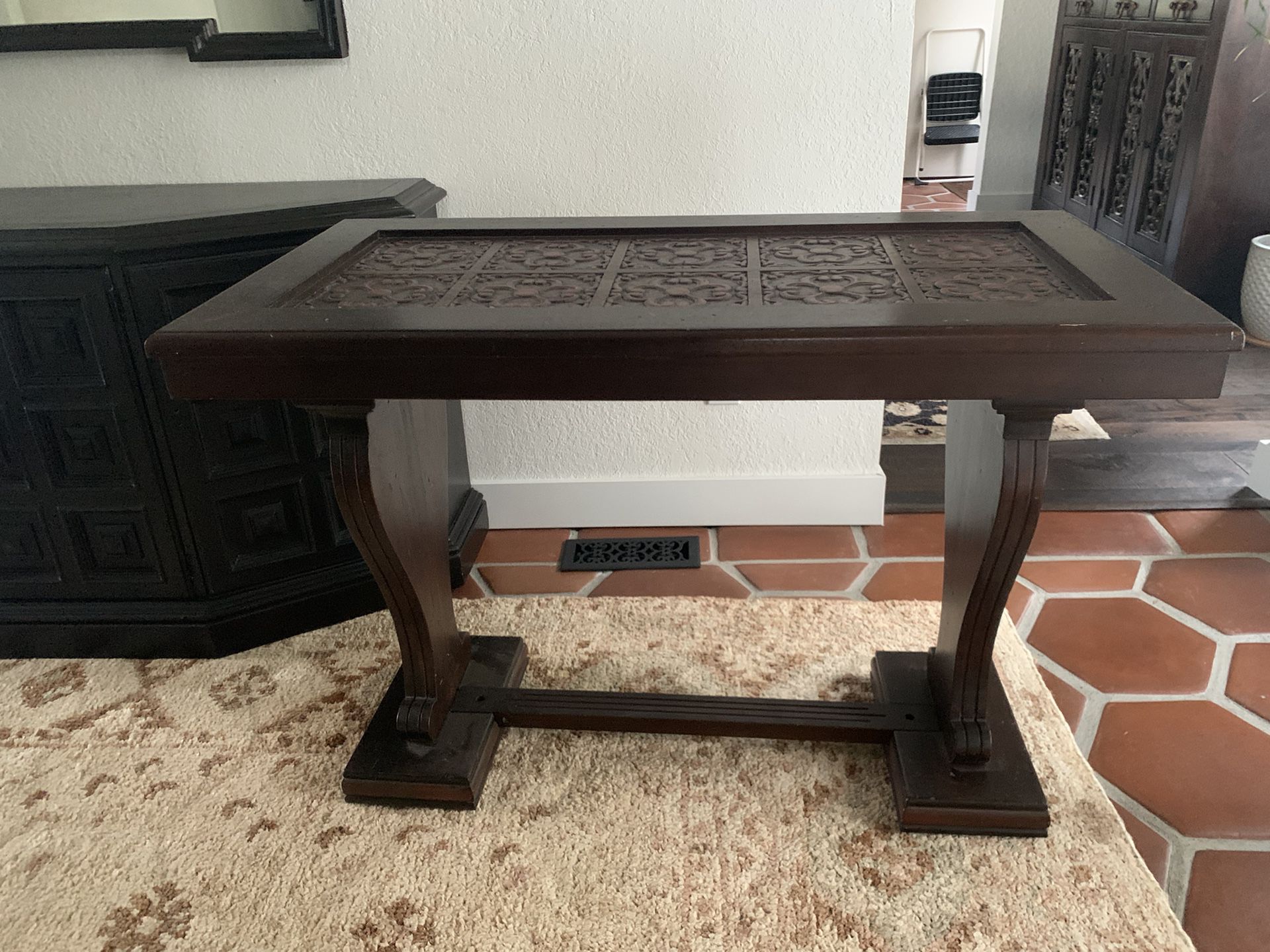Entry Console Table With Carved Wood Design