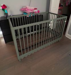 Sage Green Wooden Baby Crib