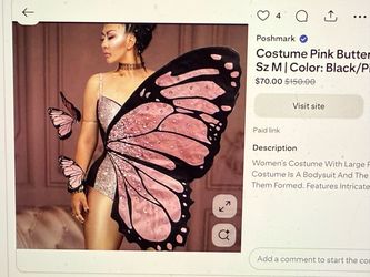 Women’s Pink Butterfly Costume w/ Large Wings – Size M