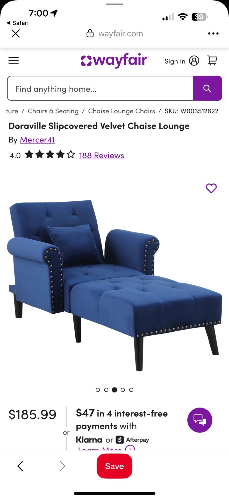 Doraville Slipcovered Velvet Chaise Lounge