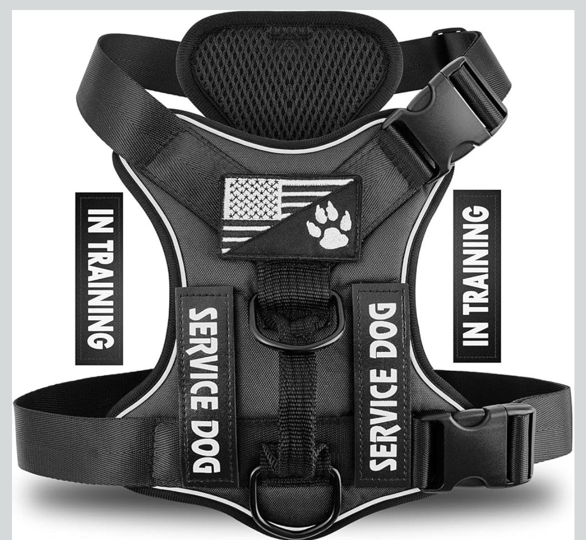 Kubemueg Service Dog Harness, Reflective Dog Vest Harness with 5 PCS Patches, Adjustable Soft Oxford Pet Harness, Inner Layer Mesh, Easy to Control fo