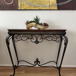 Ornate Wood & Wrought Iron Console Table 