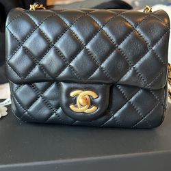  CHANEL Black Mini Square Pearl Crush Gold Ball Lambskin Flap Bag