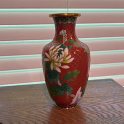 Authentic Metal And Hand Painted Cloisonné Chinese Vase