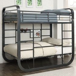Modern Metal Bunk Bed (full Size) With Built In Table