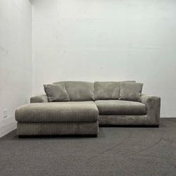 Ashley 2-Piece Gray Corduroy Sectional Couch (Right-Facing Chaise) | 108"x 99" | Like New | Delivery Available