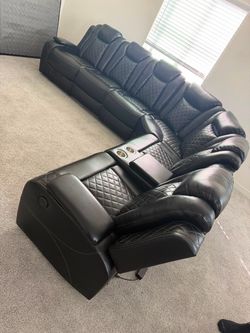 Black Leather Power Reclining Sectional Sofa
