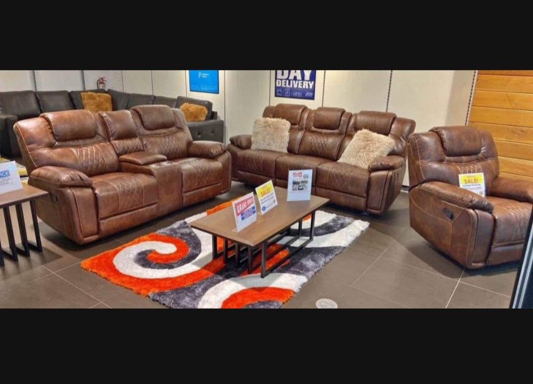 *Fall Sale Event!!*---Charming Santiago Brown Leather Reclining 3 Piece Sets---Delivery And Financing🤭