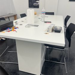 Large Rectangular 8 Ft Office Conference Table Meeting built in wire storage with 6 Chairs