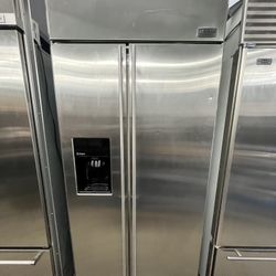 Side By Side GE Monogram Built In 36” Refrigerator Stainless Steel 