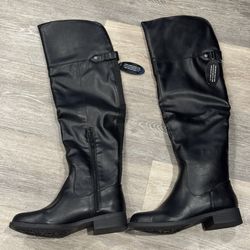 BLACK BOOTS OVER THE KNEE VEGAN LEATHER BY SUN & STONE SIZE 5.5 For Women New In Box