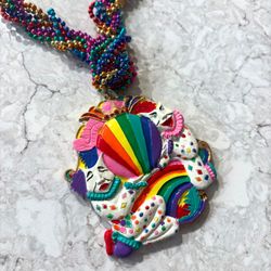 ✨RARE MARDI GRAS BEADS NECKLACE CLOWN PRIDE FESTIVAL COLLECTIBLE BEADS RAINBOW ✨